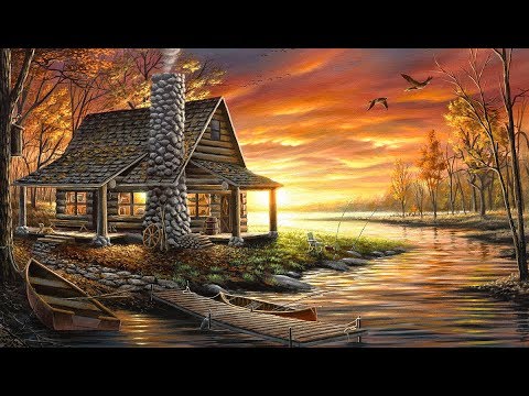 Landscape Painting Time-lapse | Lake Cabin at Sunset