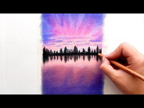 Timelapse | Drawing a Purple Sunset with Faber-Castell soft Pastels and Pitt pencils | Emmy Kalia