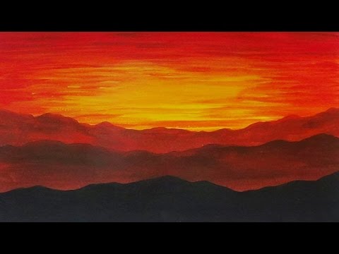 Acrylic Painting Sunset on the Mountains Landscape Painting