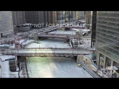 1-31-2019 Chicago, Il Drone video over frozen Chicago River, sunrise Timelapse  on Lake Michigan 4k